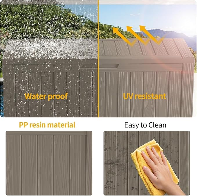 80 Gallon Waterproof Deck Storage - Compact Patio Storage Box & Pool Deck Box, All-Weather Resin Chest with Lock for Cushions & Tools, UV-Resistant, Slate Grey