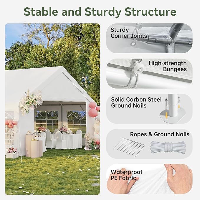 Aoxun 32x16 Party Tent Canopy for Weddings Waterproof Event Tent with Removable Sidewalls &Roll-up Door, Heavy-Duty Steel Frame for Outdoor Weddings, BBQ, Birthday Parties, & Camping,White