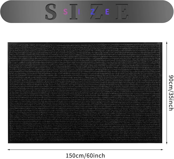 fani Heavy Duty Large Outdoor Indoor Entrance Black Doormat Waterproof Low Profile Entrance Rug Front Door Mat Patio Anti-Skid Rubber Back, 35x60 inch (Black)