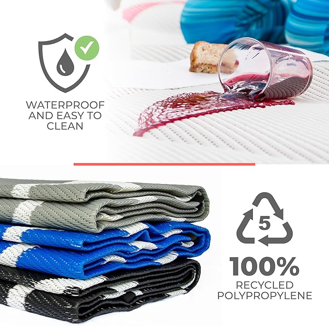 5x7 Green Outdoor RV Mat with Carry Bag – Extra Thick 5mm Recycled Poly Rug – Waterproof, Heavy-Duty, Reversible – Luxury Camping Mat for Patio, Beach, Deck (Green with Carry Bag, 5'x7')