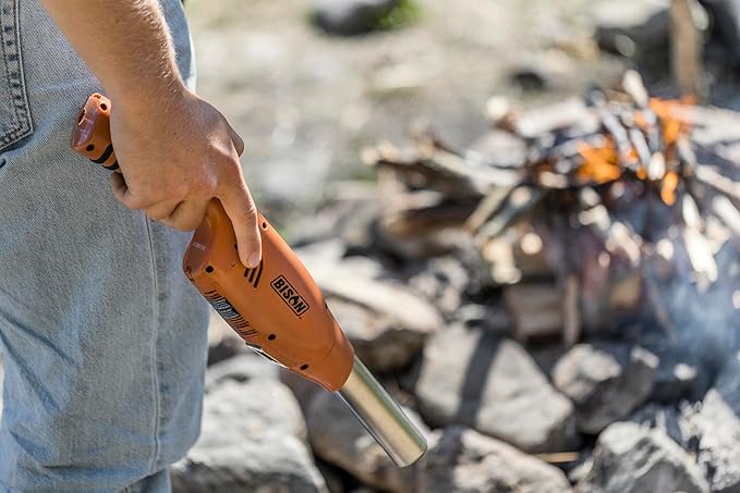 Bison Airlighter 420 | Orange | Cordless Fire Starter | Camping Essential | Torch Lighter | Perfect for Fire Pits, Camping, Charcoal Grills, Fireplaces | Refillable Butane with Built-in Blower