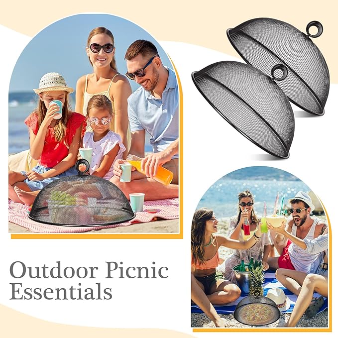 Gerrii 6 Pcs Metal Mesh Food Cover Outdoor Mesh Food Tents Dome Screen Plate Covers for Dinner Plates Reusable Fruit Fly Nets Picnic Food Umbrella for Table, BBQ, Camping, Party (Black,11 Inch)