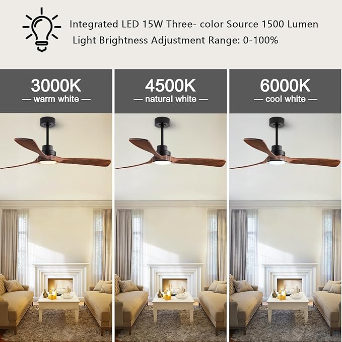 60" Ceiling Fans with Lights with Remote Control, Indoor Outdoor Wooden Ceiling Fan with 3 Wooden Blades for Patio, Living Room, Office, Farmhouse, etc. (Black + Walnut)…