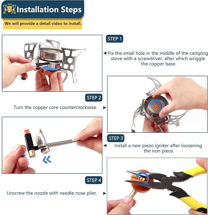 Piezo Ignitor Piezo Spark Ignition Kit Electrode lgniter and Brass Jet Nozzle Misting Nozzle LPG Gas Orifice Pipe Replacement for Camping & Backpacking Stove Burner Heater （4 Pack)