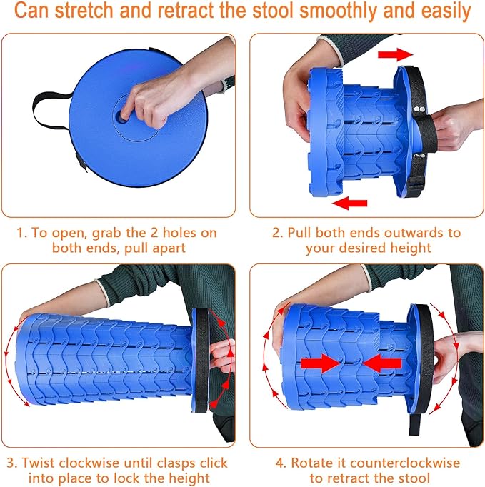Boreeman Upgraded Folding Stool Lightweight Yet More Sturdy with Load Capacity 400lbs Portable Collapsible Stool for Camping Fishing Hiking BBQ (All Blue)