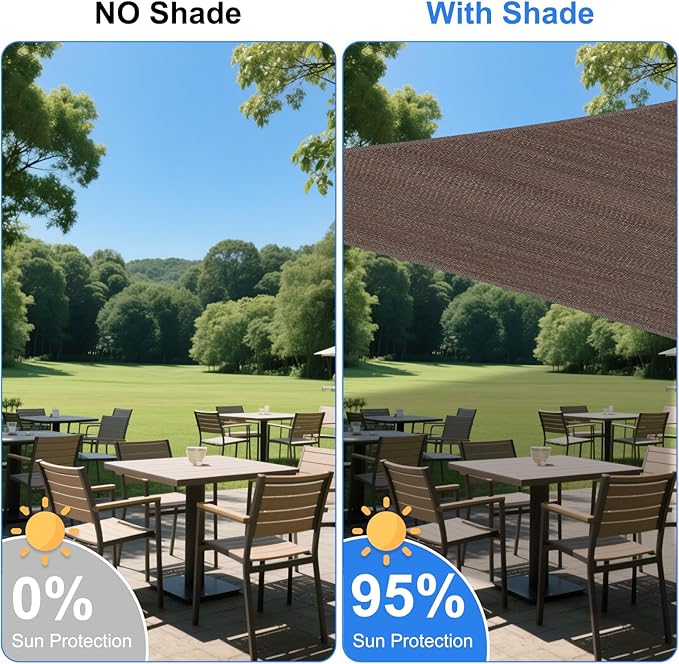 7' x 17' Brown Outdoor Sun Shade Sail Canopy ??UV Resistant Permeable Awning Fabric for Patio, Garden, Backyard, Pergola, Carport, Lawn Shelter Cover