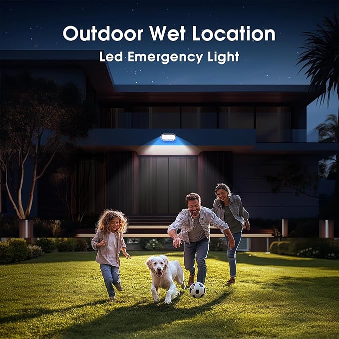 Wet Location Rated Outdoor Emergency Light,Waterproof Exterior Led Emergency Lights with Battery Backup,Adjustable Heads,Commercial Hardwired Emergency Lighting,UL Listed,120-347V (6 Pack)