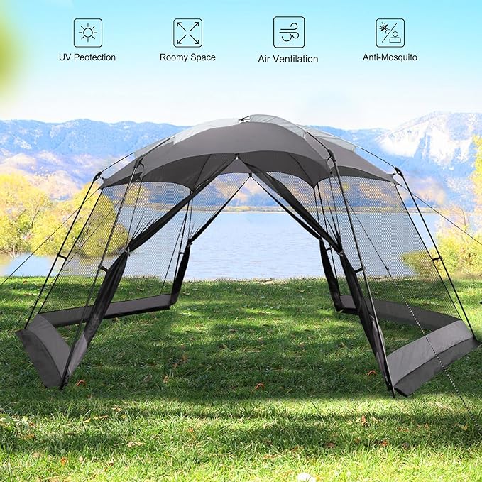 Hyper Venture Screen House 15x13 FT Mesh Canopy Tent Camping Gazebo Shelter for 8-10 People Outdoor Party Activities