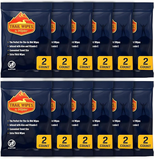 Inspire Trail Wipes | Camping Wipes Body Wipes Adults | Biodegradable Wipes For Camping, Travel, Gym With Aloe And Vitamin E | No Rinse Bathing Shower Wipes Women Or Men