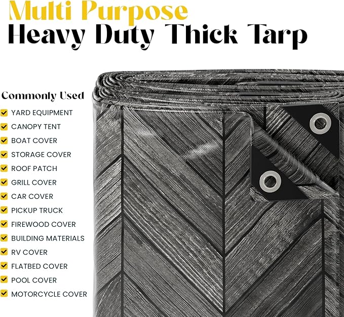 Core Tarps Extreme Heavy Duty 20 Mil Tarp Cover, Waterproof, UV Resistant, Rip and Tear Proof, Poly Tarpaulin with Reinforced Edges for Roof, Camping, Patio, Pool, Boat (Grey Wood/Black 30′ X 60′)