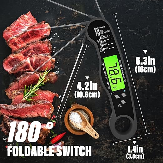 Digital Meat Thermometer - Fast Instant Read Food Thermometer, Waterproof Kitchen Thermometer with Backlight & Hold Function for Cooking, Candy Making, Outside Grill