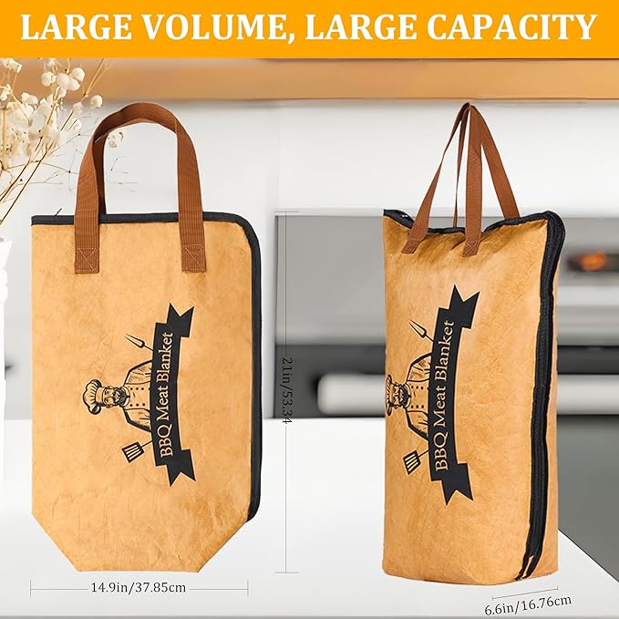 BBQ Blanket for Meat – 21-Inch Insulated Resting Bag for Brisket, Turkey, Pork Shoulder – 5-Layer Heat Retention, Wide Mouth with Handle – Grilling & Smoking Accessories, Gift for BBQ Lovers