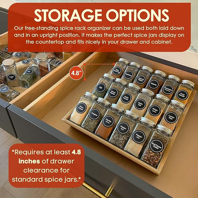 Bamboo Spice Rack and Organizer, 3-tier Seasoning Spice Jar Organizer, Excellent Tiered Wooden Spice Racks Free Standing for Cabinet Drawers and Countertop [Spice Jars Not Included]