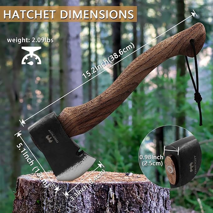 15.2" Camping Hatchet, Hand Forged Axe with Sheath, Bushcraft Axe with 1065 Carbon Steel and Beech Handle for Wood Splitting and Kindling – Perfect for Outdoor Survival and Adventures
