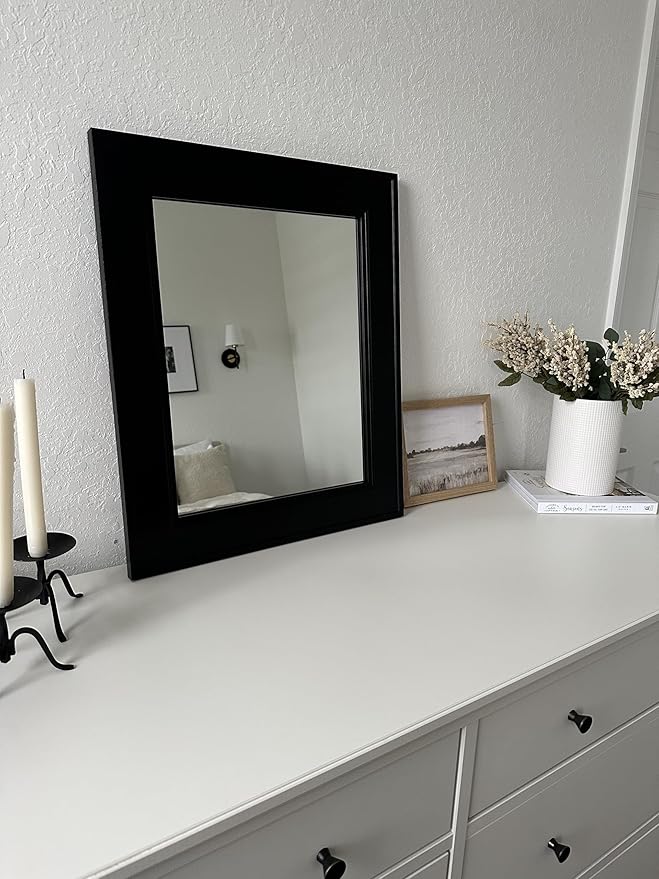 Frame My Mirror Black Framed Mirror, 20" x 24" Mirror for Bathroom, Wood Frame, True Reflections Glass, Black Finish, Porter Design, Hangs Horizontally or Vertically, Made in USA
