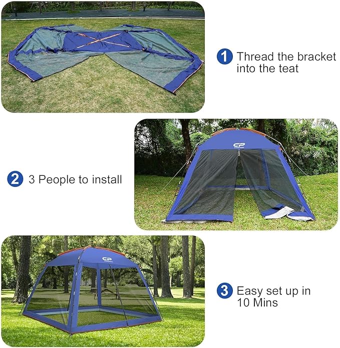 CAMPROS CP Screen House 10 x 10 Ft Screened Mesh Net Wall Canopy Tent Screen Shelter Gazebos for Patios Outdoor Camping Activities - Blue