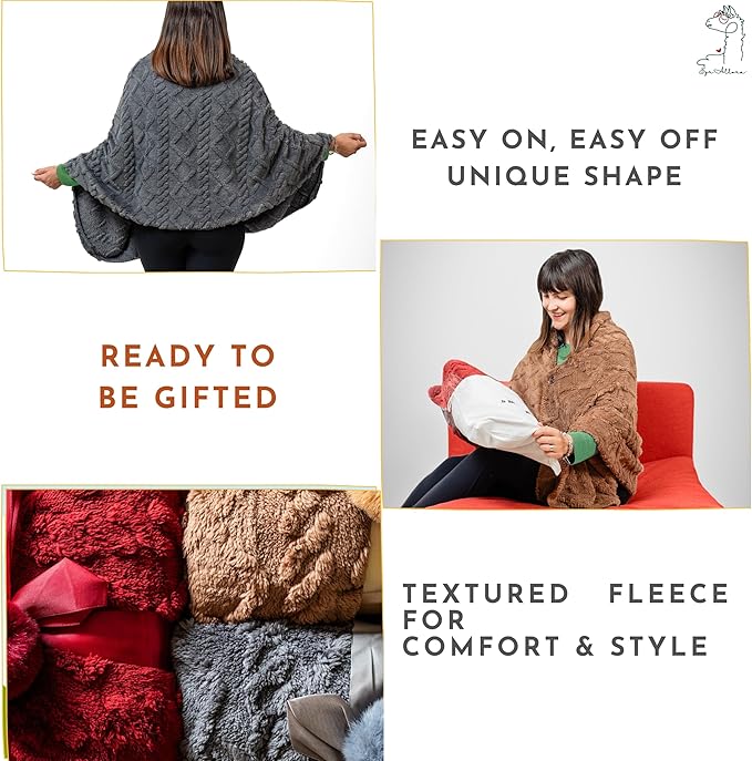 Boho Chic Wearable Blanket -No Sleeves Drape and Go - Lightweight Wrap Shawl - Lap Blanket - Gifts for Grandma and Mom (Jacquard - Anthracite)