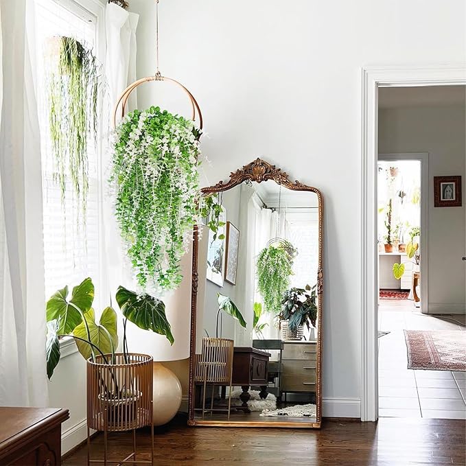 Fake Monkey Plants Hanging Eucalyptus Vines Fake Vines Faux Hanging Plants for Outdoor Garden Yard Backdrop Decor Indoor Room Table Wall Home Hanging Decoration(White)