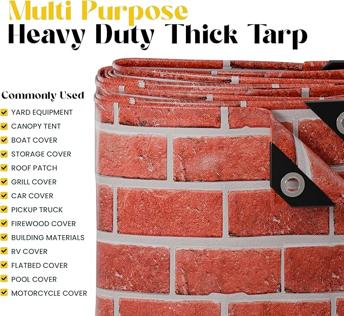 Core Tarps Extreme Heavy Duty 20 Mil Tarp Cover, Waterproof, UV Resistant, Rip and Tear Proof, Poly Tarpaulin with Reinforced Edges for Roof, Camping, Patio, Pool, Boat (Bricks/Black 30′ X 50′)