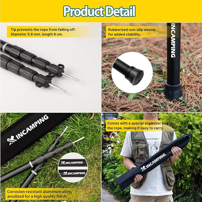 Adjustable Heavy Duty Tarp Poles 7.6FT,XINCAMPING Aluminum Tent Poles with Protection Cap - 4 Pack Rust-Proof Awning Poles for Camping, Hiking, Canopy & Outdoor Shelter