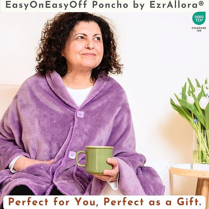 Fleece Poncho Blanket -Drape and Go No Sleeves- Lightweight Warm Wrap Shawl - Wearable Blanket - Lap Blanket - Gift for Grandma and Mom (100% Fleece, Velvet Lavender)