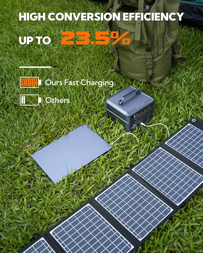 Portable Solar Panel, LUMOPAL 60W Foldable Solar Panels Folding Solar Charger with PD60W USB-C 5V USB-A QC3.0 DC18-20V, IP65 Waterproof for Camping Backpack Compatible with Phone Laptop Power Station