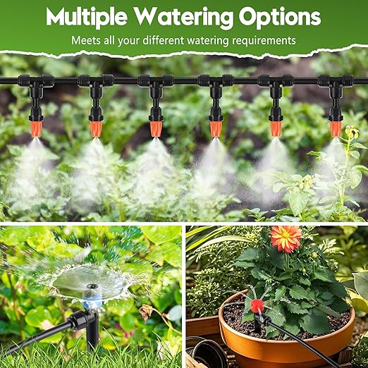 240FT Drip Irrigation System for Garden, 2025 Upgraded Quick-Connect Automatic Garden Watering System with 1/2" & 1/4" Tubing and Adjustable Nozzle Emitters for Greenhouse, Yard, Lawn, Raised Bed