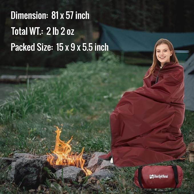 4-in-1 Large Camping Blankets - Waterproof, Windproof Fleece Outdoor Blankets for Stadium, Sports, Car, Concert - 81"x57", Portable (Antique Ruby)
