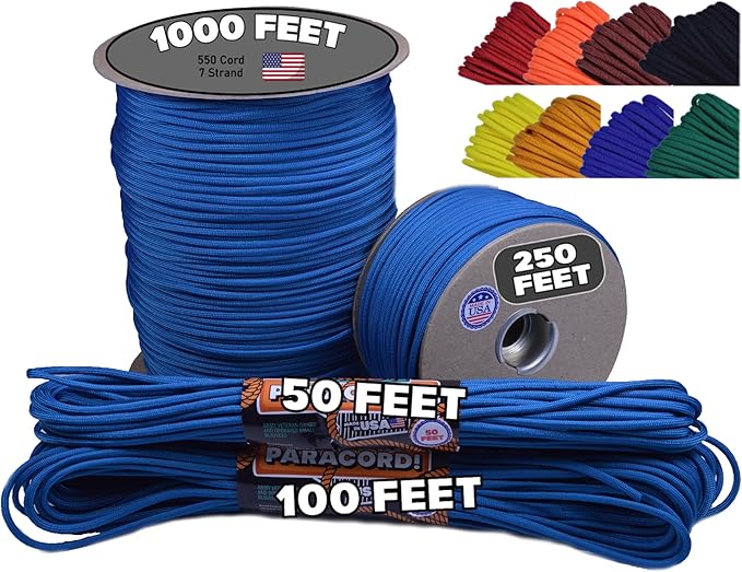BORED? PARACORD! 550 lb Paracord - Ideal for Crafting, Camping, DIY Projects, Active & Military Outdoors - Strong Survival Rope - Tactical Parachute Cord Type III - Caribbean Blue 50 Feet