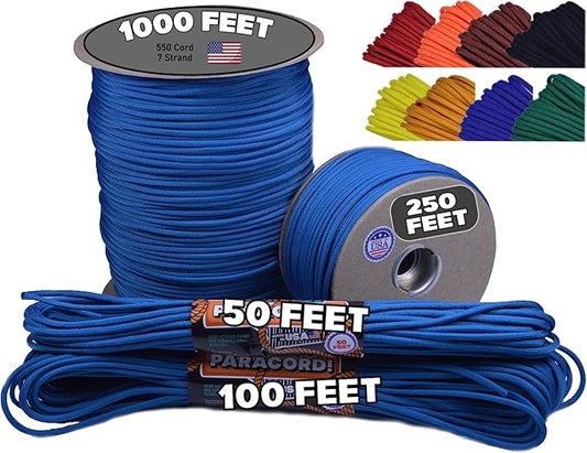BORED? PARACORD! 550 lb Paracord - Ideal for Crafting, Camping, DIY Projects, Active & Military Outdoors - Strong Survival Rope - Tactical Parachute Cord Type III - Caribbean Blue 100 Feet