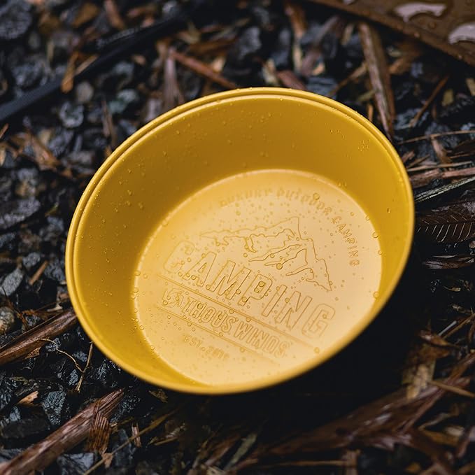 Camping Plates 2pcs Set, Stainless Steel Deepdish, Reusable Dinnerware Cookware, Yellow