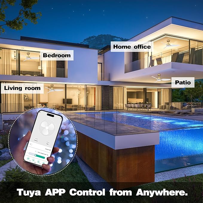 48 Inch Smart Ceiling Fans with Lights and Remote Control,Dimmable LED Light,Outdoor Indoor Gold White Ceiling Fan,Quiet DC Motor,WIFI Alexa App Workable,for Modern Bedroom Living Room Patio