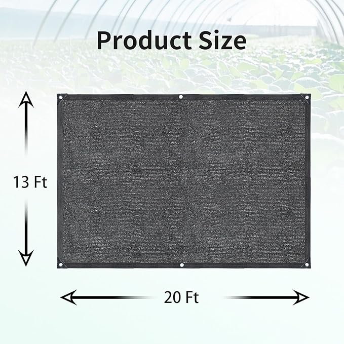 50% Black Shade Cloth, 13 x 20 FT Sun Shade Net with Grommets, Garden Sunblock Shade Cloth Shading for Greenhouse, Plant, Pergola, and Backyard Patio
