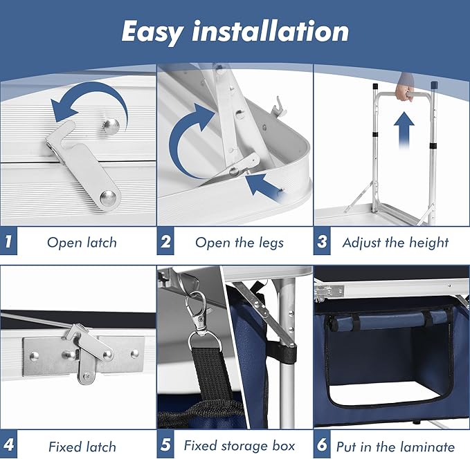 Camp Field Camping Folding Aluminum Table with Adjustable Legs for Outdoor Travel Beach, Backyards, BBQ, Party and Picnic Foldable Table