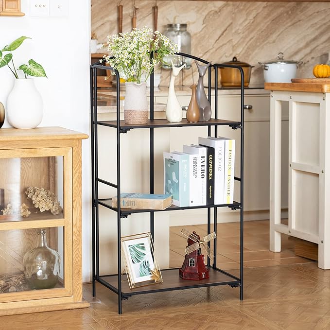 Crofy No Assembly Folding Bookshelf for Living Room, 3 Tier Black Collapsible Book Shelf for Home Office, Portable Bookcase Storage Organizer