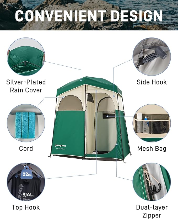 KingCamp Shower Tent, Portable Privacy Tent Outdoor Camping 1/2 Room Toilet Tents with Shower Bag & Dressing Room for Beach, Camping & Hiking