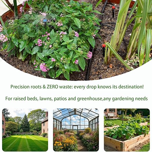 250ft Drip Irrigation Kit, Quick-Connect Plant Watering System for Greenhouse, Automatic Sprinkler System for Yard,Garden Watering Misting with Irrigation Tubing Adjustable Emitter Ground Stake