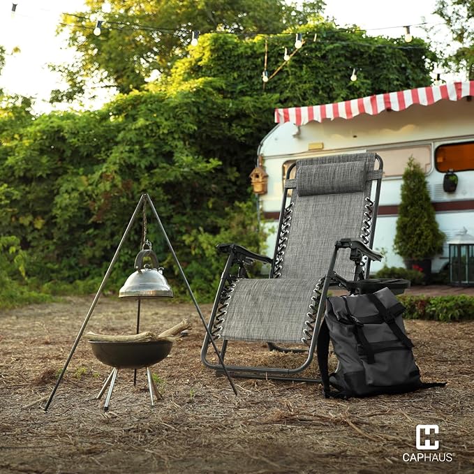 CAPHAUS Grey Zero Gravity Chair, Zero Gravity Recliner, Zero Gravity Lounge Chair, Reclining Outdoor Chair, Anti-Gravity Chair for Indoor & Outdoor, Folding Reclining Chair w/Side Tray, Grey