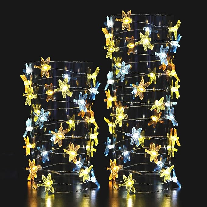 Dragonfly Decorative String Lights, 18.7 Ft 40 LED USB Plug-in Copper Wire Dragonfly Fairy Lights for Various Decoration Projects (Warm White, Remote Control with Timer)