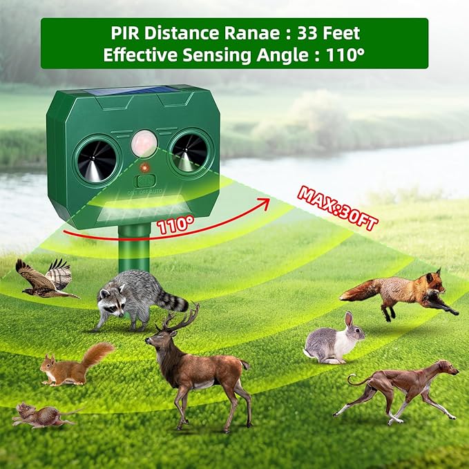 2 Packs Solar Ultrasonic Animal Repeller Outdoor Cat Repellent, Solar Deer Repellent Devices with Strobe Lights Motion Sensor Animal Deterrent,Keep Raccoon Squirrel Skunk Rabbit Out of Yard Garden