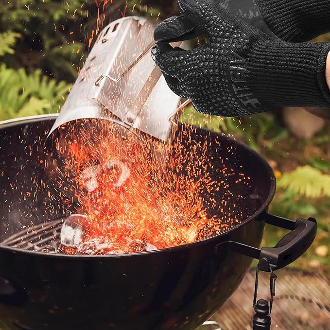 BBQ Gloves, Oven Gloves, 1472°F Extreme Heat Resistant Barbecue Gloves, Silicone Non-Slip Oven Mitts, Kitchen Gloves for Cooking, Grilling, and Baking (Black)