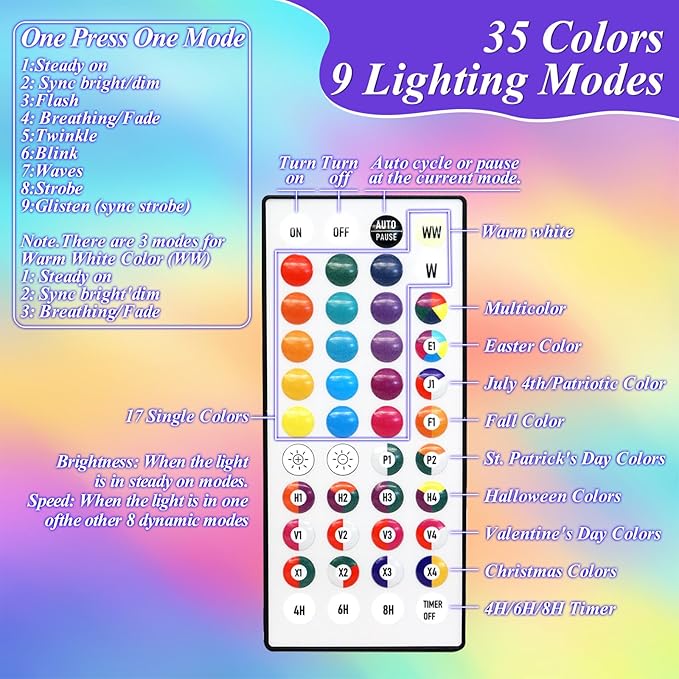 Color Changing Christmas Lights, 200 LED 35 Colors String Lights Indoor Outdoor with Remote, Waterproof Twinkle Lights Plug in for Halloween Xmas Tree Party Easter Valentine's Wedding Room Decor