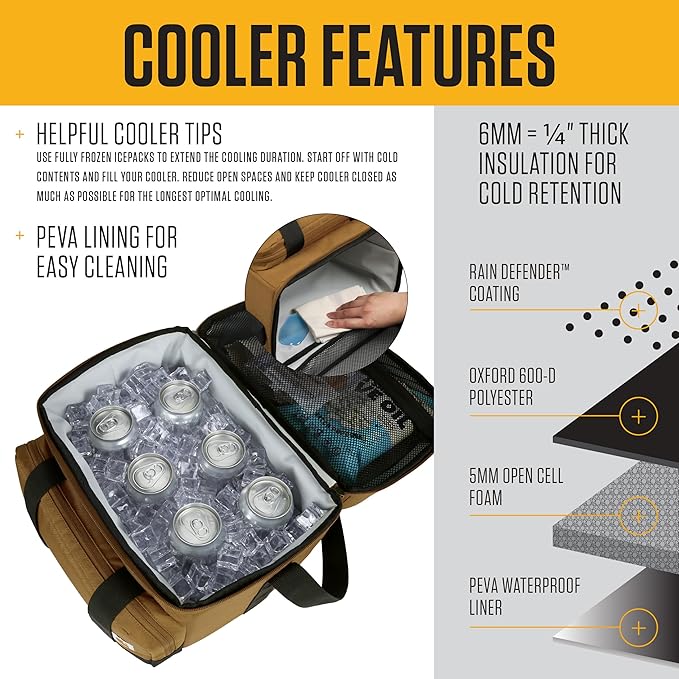 Carhartt Insulated Two Compartment Cooler, Durable Water Repellent Material W/Front Zippered Pocket for Camping, Beach & Travel