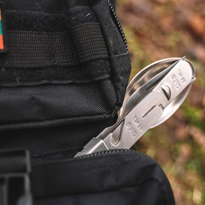 German cutlery set 4 pieces Eating utensils military style spoon fork knife kit flatware multi-tool Camping bottle can opener stainless steel NEW