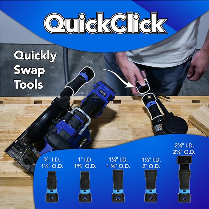 Cen-Tec Systems 94698 Quick Click 10 Ft. Hose for Home and Shop Vacuums with Expanded Multi-Brand Power Tool Adapter Set for Dust Collection
