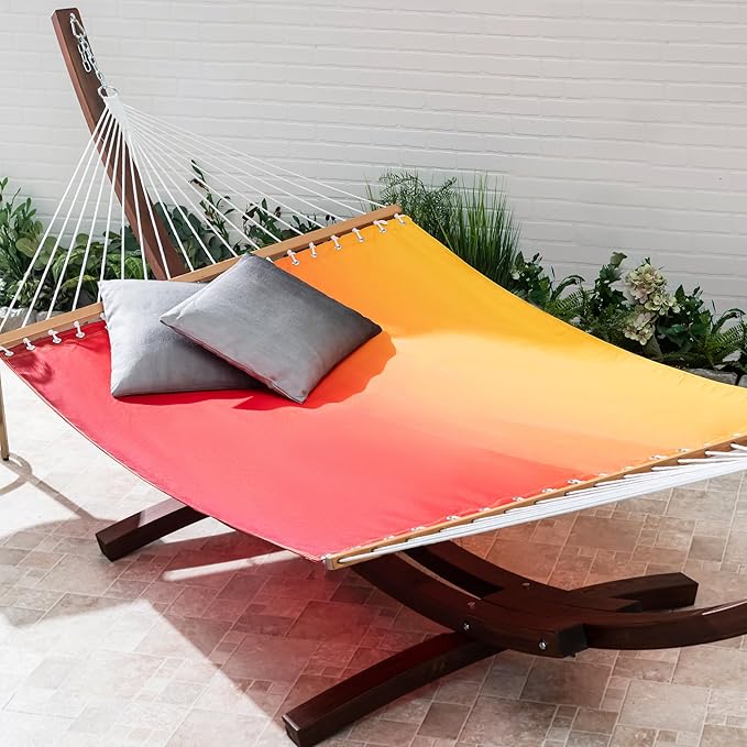 Fab Habitat Ombre Recycled Polyester Hammock - Big Sur - Sunset - Indoor/Outdoor, Quick Dry, 2 Person 460 lbs Capacity - Patio, Poolside, Backyard, Garden, Beach, Balcony - 12-14 ft Adjustable