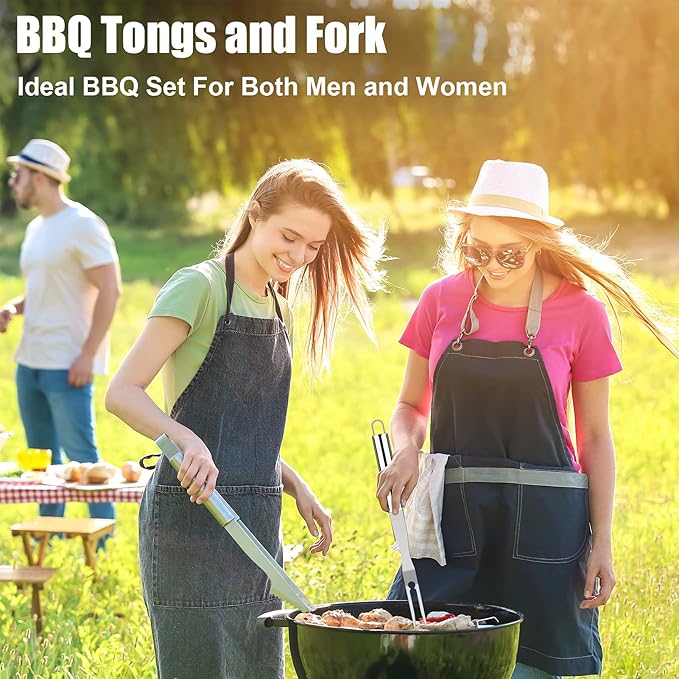 ROMANTICIST 27pcs Heavy Duty Grilling Gifts for Men Dad Fathers Day, Extra Thick BBQ Accessories Tools Set, Stainless Steel Grill Utensils Kit with Meat Claws, Carrying Bag for Outdoor Camping Silver