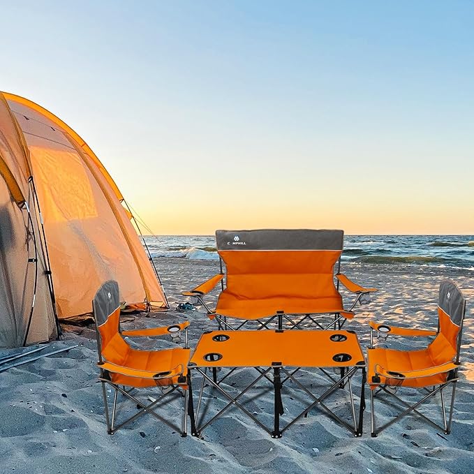 Camping Chair Set of 3, Outdoor Folding Camping Chairs for Heavy People with Cup Holder & Carry Bag,Collapsible Chair Include One Sofa Chair and Two Single Chair,Support up to 500lbs