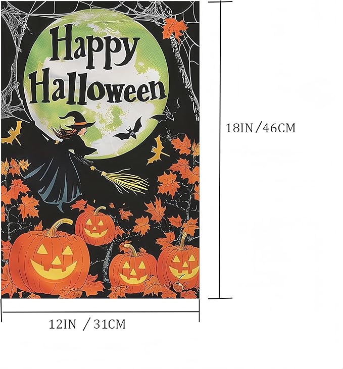 Halloween Garden Flag for Outside 12x18 Inch Double Sided, Pumpkin Witch Small Yard Flags for Outside, Happy Halloween Outdoor Flag Front Porch Decorations for Home