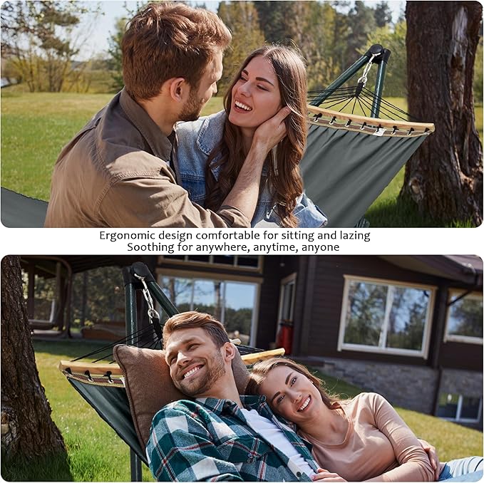 Tranquillo Universal Hammock with Stands Electro Static Coated Steel, Adjustable Foldable Hammock Stand with 2 Layered Polyester Net and Carry Bag for 2 Persons (Canvas - Grey)